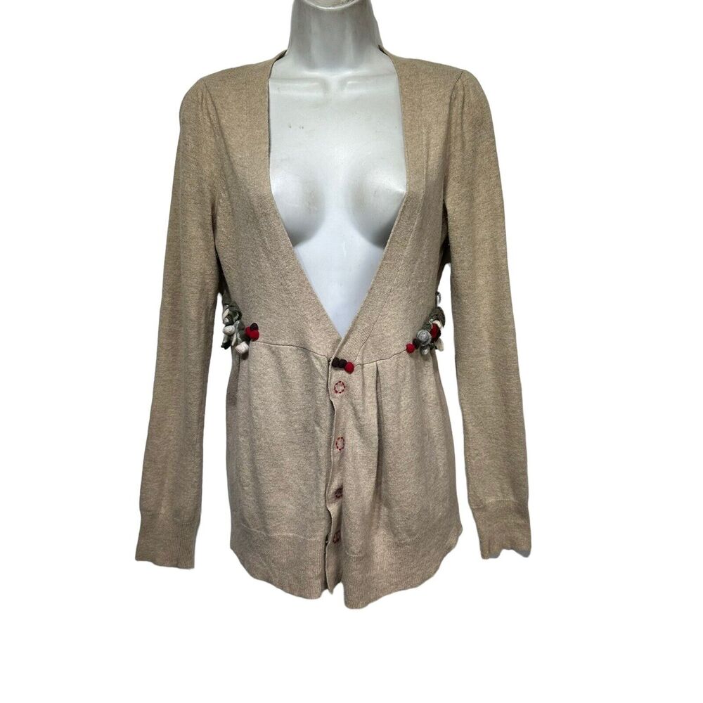 Anthropologie Sleeping on Snow Floral Applique Wrap Knit Cardigan Size M